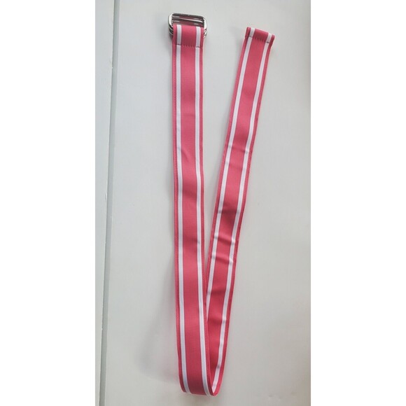 Lands' End women's multicolored ribbon cloth belt size M D ring Pink Striped 37" - Picture 3 of 4
